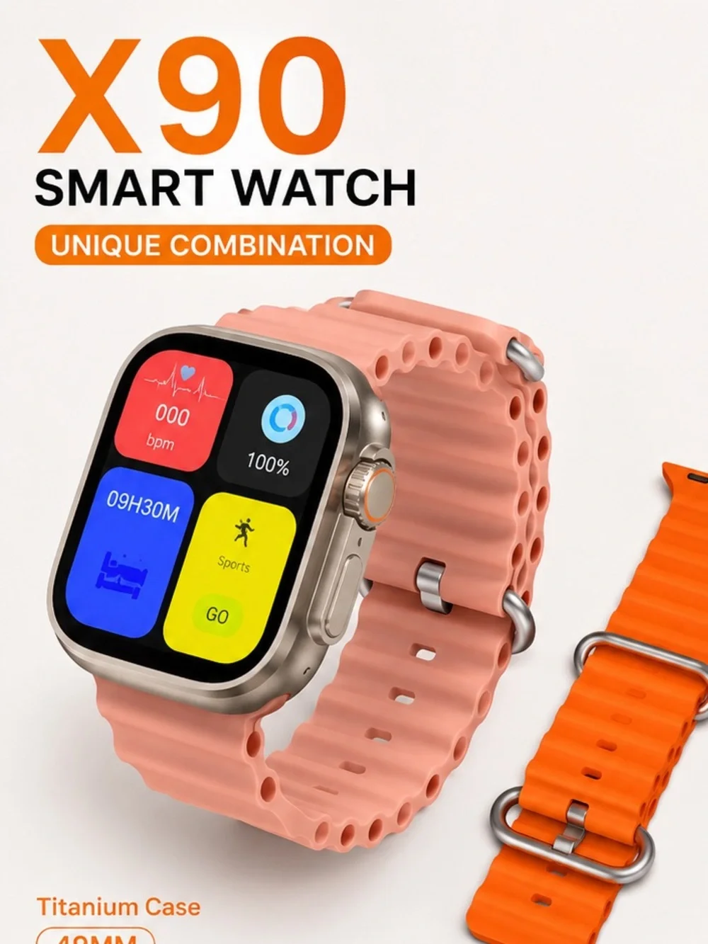 X90 Smart Watch - Peach/Orange Titanium Case
